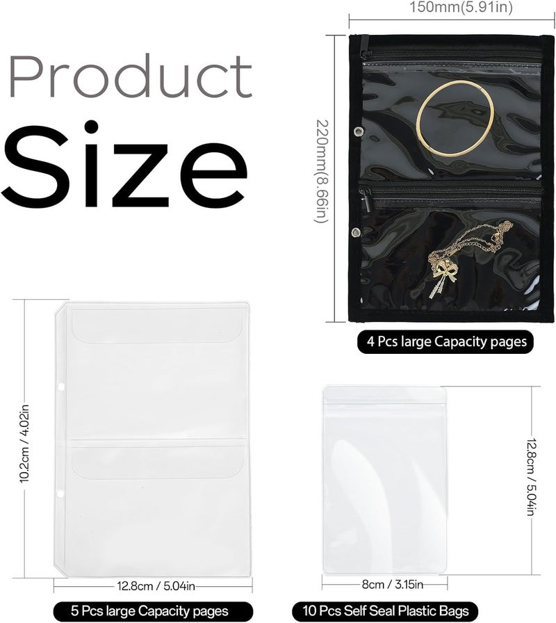 YICTEK -Compatible Jewelry Organizer Refill Pages: 4 Double-Sided Clear Pages + 5 Pcs large frosted loose-leaf Book pages+10 Pcs Transparent Pouch Bags - Image 2